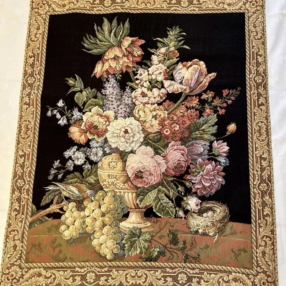 Vtg Flemish Tapestry Wall Hanging Floral Still Life Brussels Bouquet Belgium